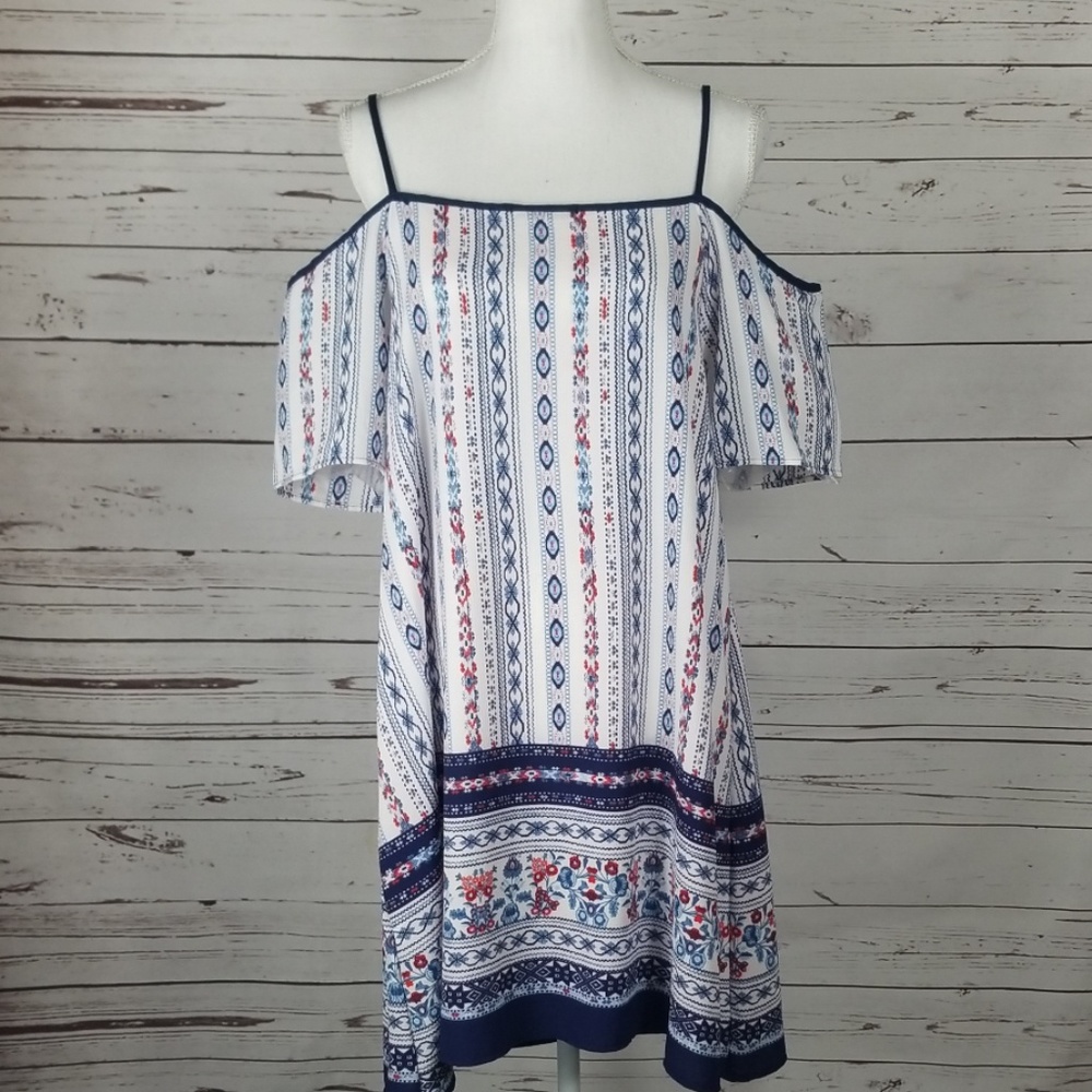 NWOT Navy and White Tribal Printed Dress Sz Lg